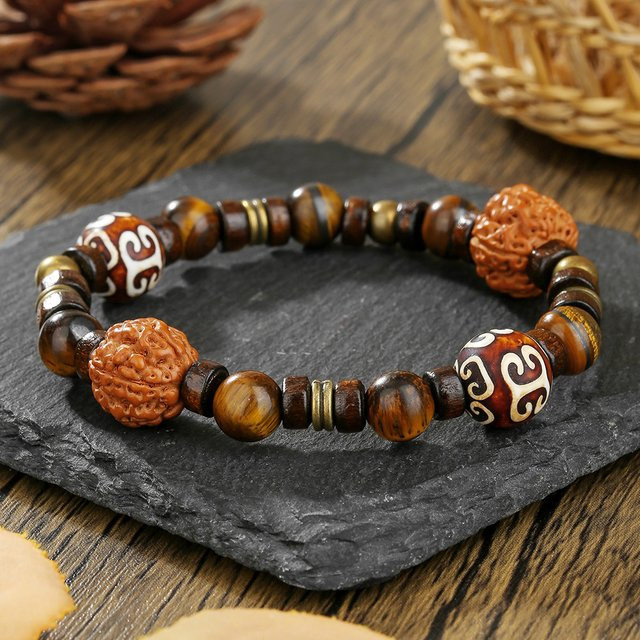 INGX Armband, Holz, Tigerauge Stein, Ethno-Stil, Herren - Bild 1