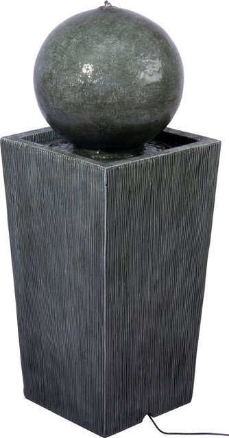 DOBAR Gartenbrunnen Apollon mit Solar-Panel und LEDs in Grau aus Kunststein - Bild 1