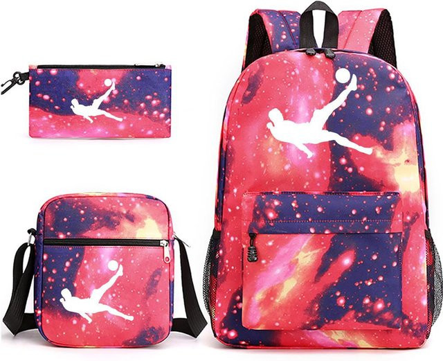 3-teiliges Schulrucksack-Set für Schüler aus Oxford-Stoff in Multicolour mit Schultasche und Federmäppchen - Bild 1