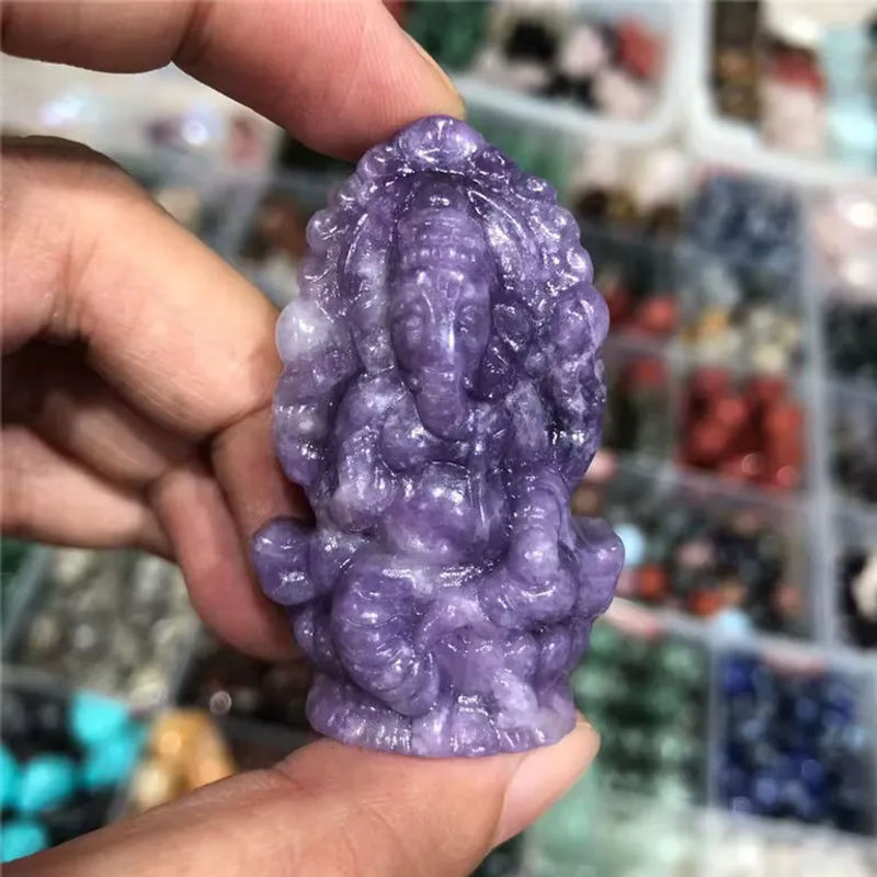 Handgeschnitzte Elefanten-Dekoration aus Labradorit und lila Lepidolite von sisterstone - Bild 3