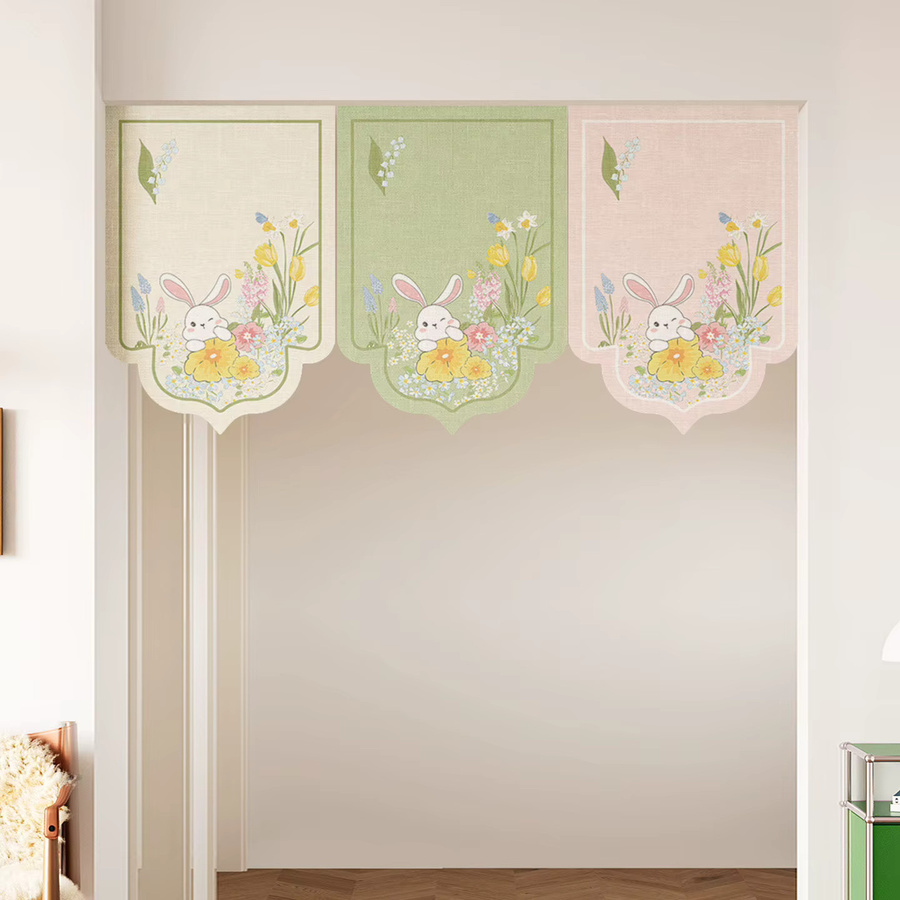 VIKAMA Einzelner Vorhang Blumen-Häschen-Wald mit Klettverschluss aus weichem Stoff in Multicolour - Bild 1