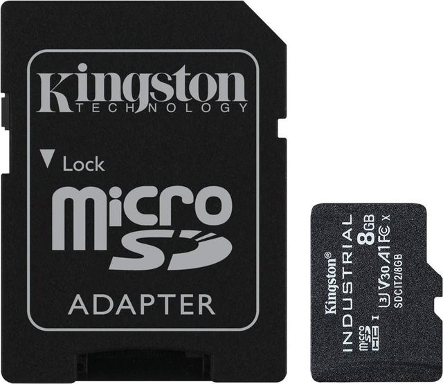 Kingston Industrial microSDHC Speicherkarte 8GB Class 10 UHS-I inklusive SD-Adapter in Schwarz - Bild 1