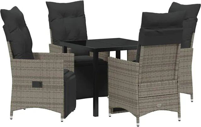 vidaXL Garten Essgruppe aus Poly-Rattan und Stahl, 5-teilig, Grau, mit Kissen - Bild 1