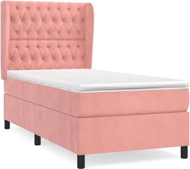 vidaXL Boxspringbett mit Matratze in Rosa, Hybrid-Bett mit Taschenfederkern aus Samt, B/T/H: 90 x 190 x 128 cm - Bild 1