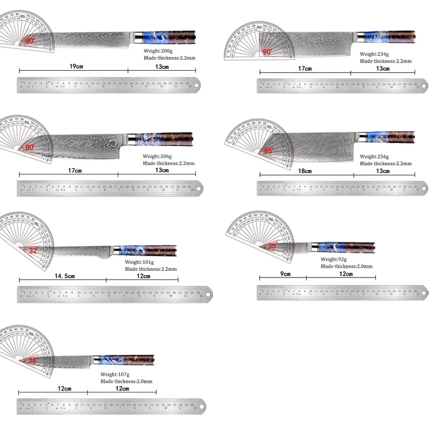XITUO Professionelles Kochmesser-Set aus Damaststahl mit Harzgriff, 1–7 Stück, Multicolor - Bild 2