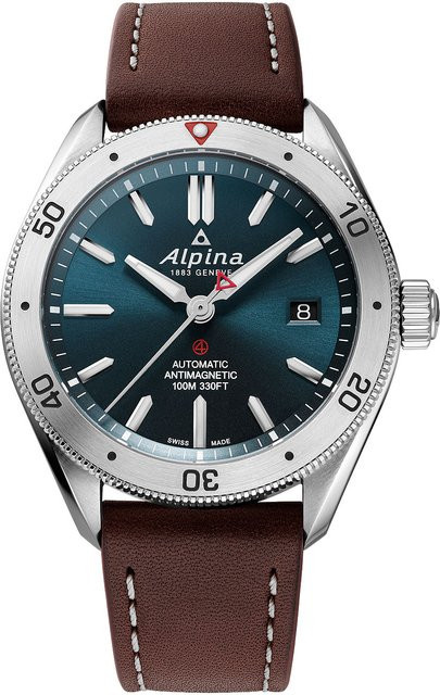 Alpina Herrenuhr Automatik, Edelstahl, 40 mm, Blau, Leder, 10 ATM - Bild 1