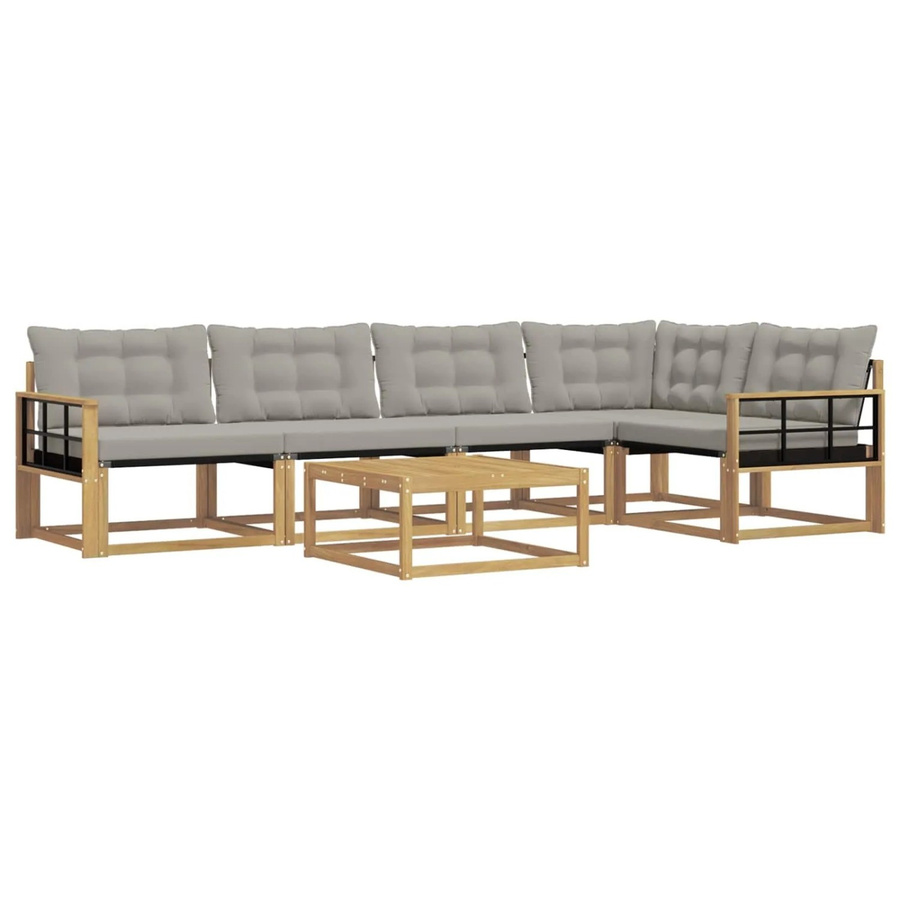 vidaXL Outdoor-Sofagarnitur 6-teilig in L-Form aus Akazienholz mit Textilene-Bezug und Polstern, Weiß und Grau, B/T/H: 79 x 79 x 37 cm - Bild 2