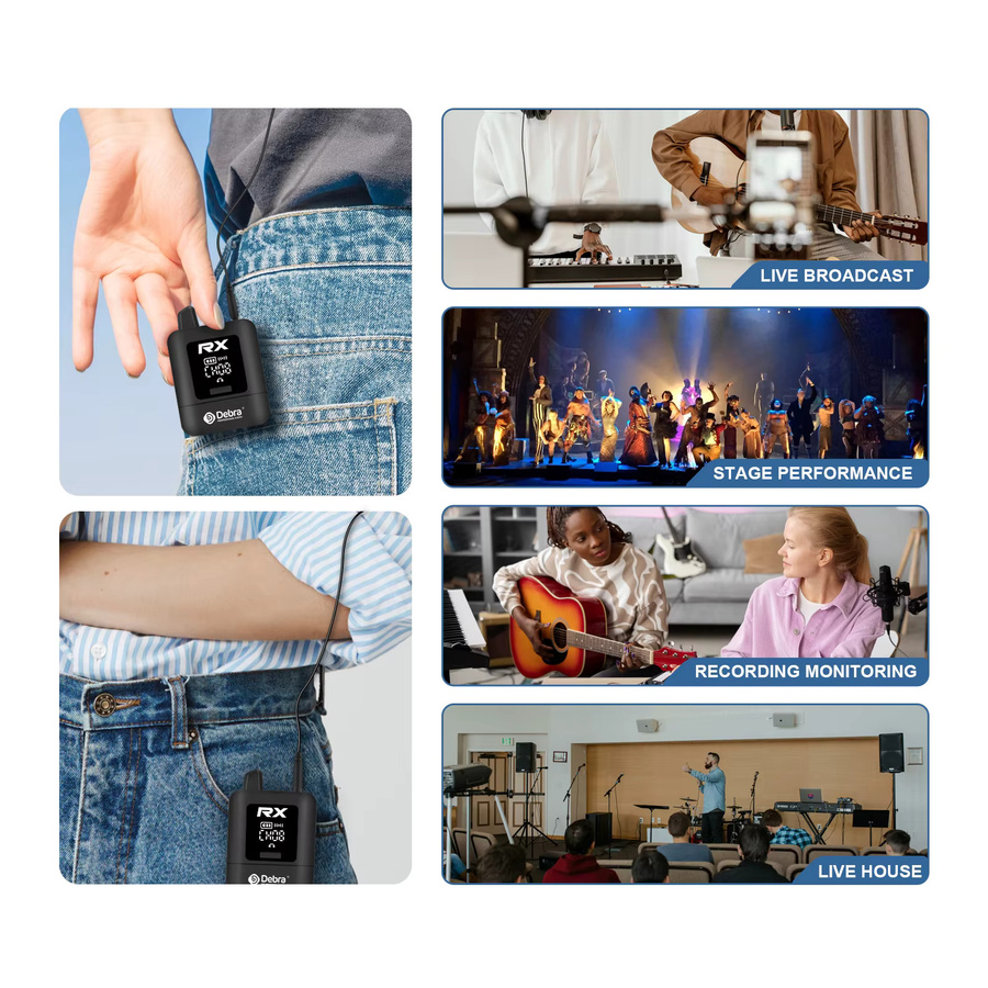Debra ST-MINI Stereo Kabelloses In-Ear-Monitorsystem mit 2,4G Digitaler Signalübertragung in Schwarz - Bild 6
