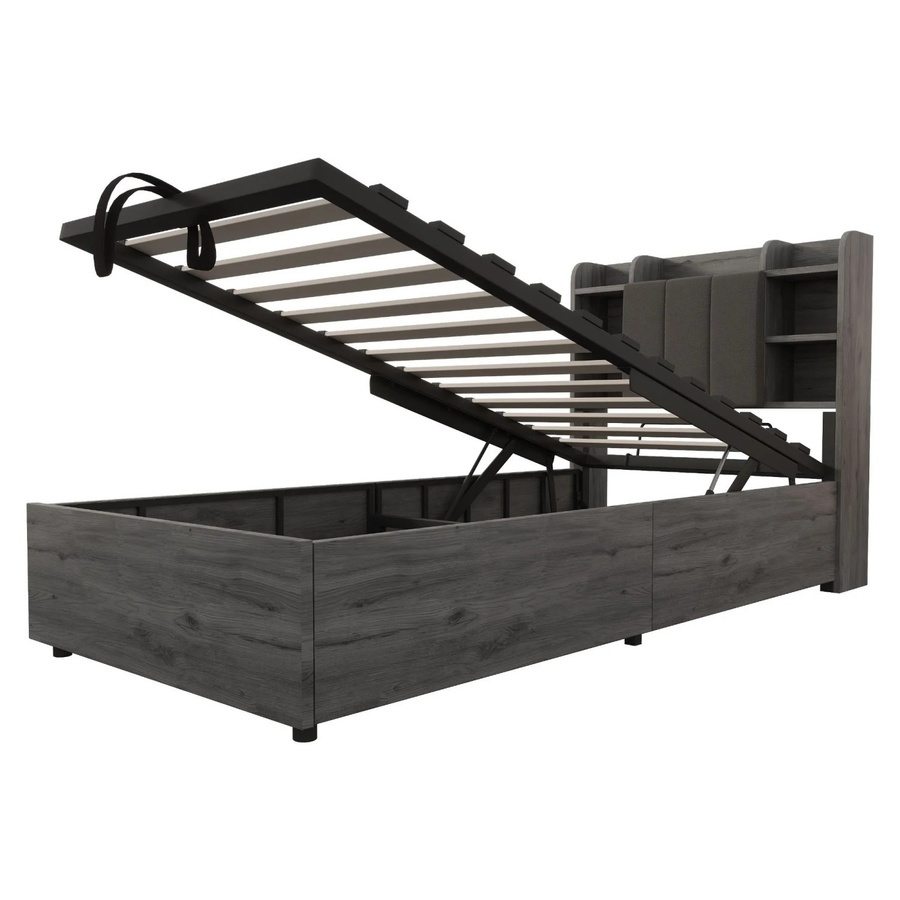 Merax Holzbett mit Stauraum und USB-Ladeport, Grau, B/T/H: 90 x 200 x 100 cm (ca.) - Bild 2