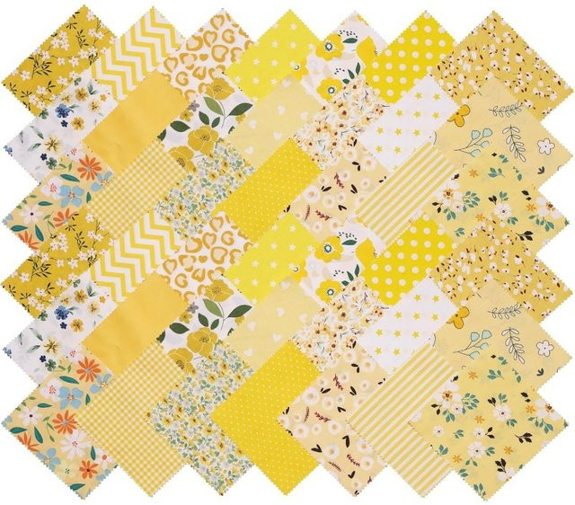 40 Stück gesteppte Blumen-Patchwork-Quadrate aus Baumwolle in Gelb, B/B: 12,7 x 12,7 cm, zum Nähen und Basteln - Bild 1