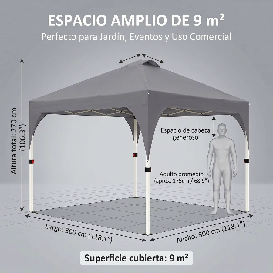 HiMISS Faltzelt Gartenparty-Pavillon aus 150D Oxford-Gewebe mit zentralem Verriegelungsmechanismus, B/T/H: 300 x 300 x 270 cm - Bild 3