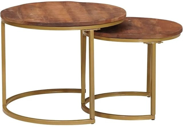 vidaXL Nesting-Couchtische 2-teilig aus Mango Massivholz und Stahl in Honigbraun, rund, B/T/H: 50 x 50 x 40 cm - Bild 1
