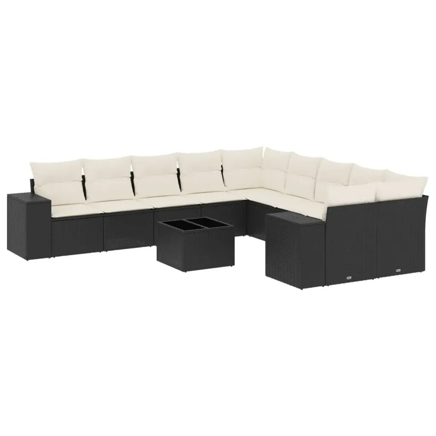 vidaXL 11-teilige Garten-Sofagarnitur in U-Form aus Polyrattan mit Kissen in Schwarz-Creme - Bild 2