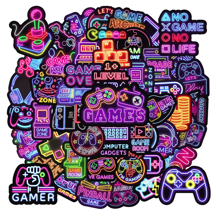 50 Stück Neon-Game-Controller-Graffiti-Aufkleber in Multicolour von Anime Worlds Store – wasserfeste Dekoration für Gepäck, Auto, Notebook und Skateboard - Bild 3