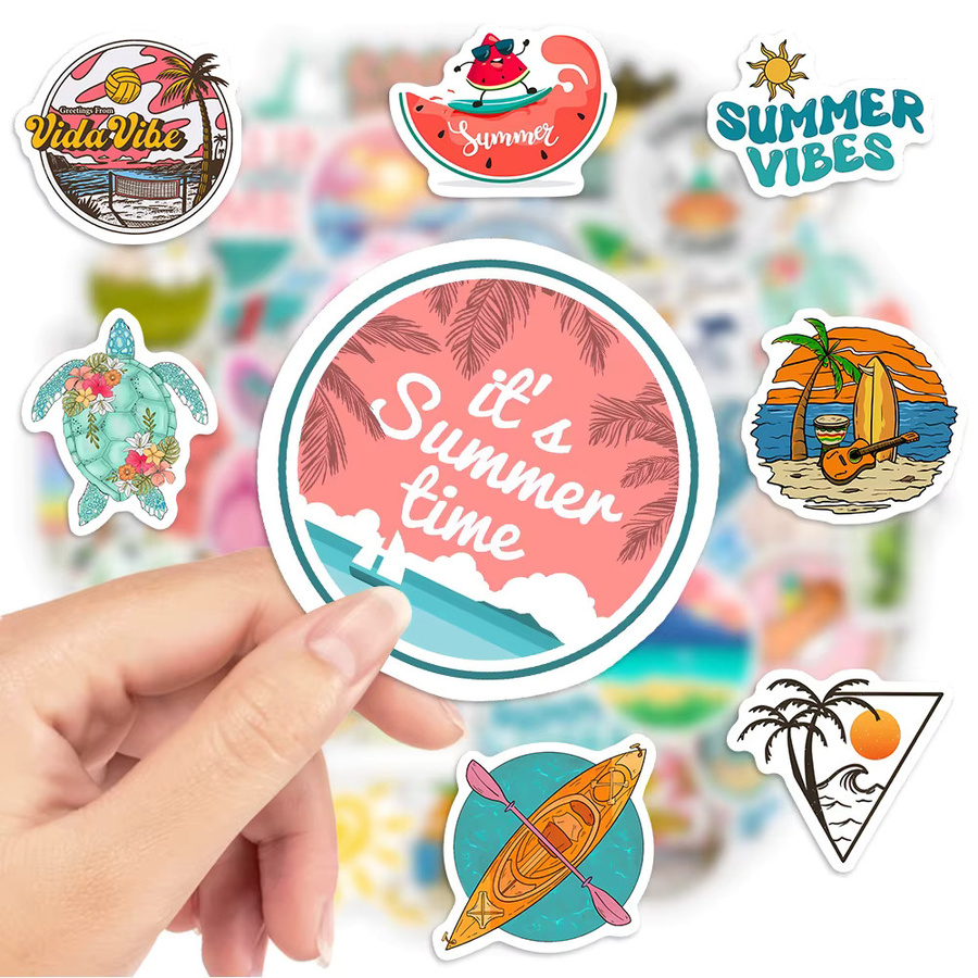 Wasserdichte Sommer-Aufkleber mit Strand- und Surf-Motiven in Multicolour für Laptop, Telefon und Flaschen - Bild 1