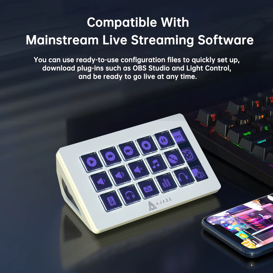 AJAZZ AKP153 Desktop-Controller-Tastatur in Schwarz mit 15 Makro-LCD-Tasten, seitlichem Bildschirm und USB-C Anschluss - Bild 5