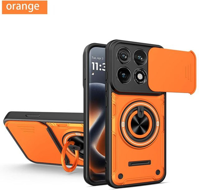 Stoßfeste Armor Schutzhülle für Motorola Edge 70 Pro mit schiebbarer Linsen-Schutzabdeckung und magnetischem Ringhalter in Schwarz - Bild 1