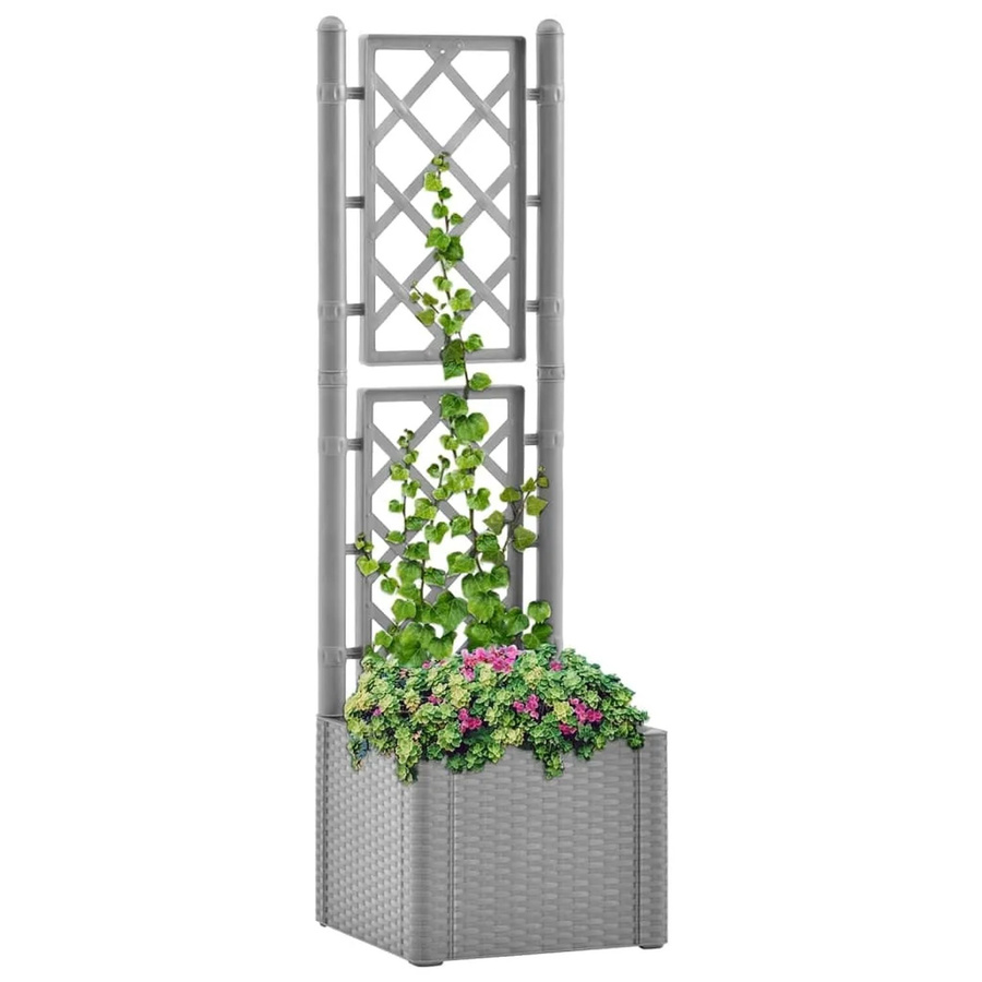furnicato Garten-Hochbeet mit Spalier und Selbstbewässerungssystem in Grau im Rattan-Design, B: 142 cm, T: 43 cm, H: 43 cm - Bild 2