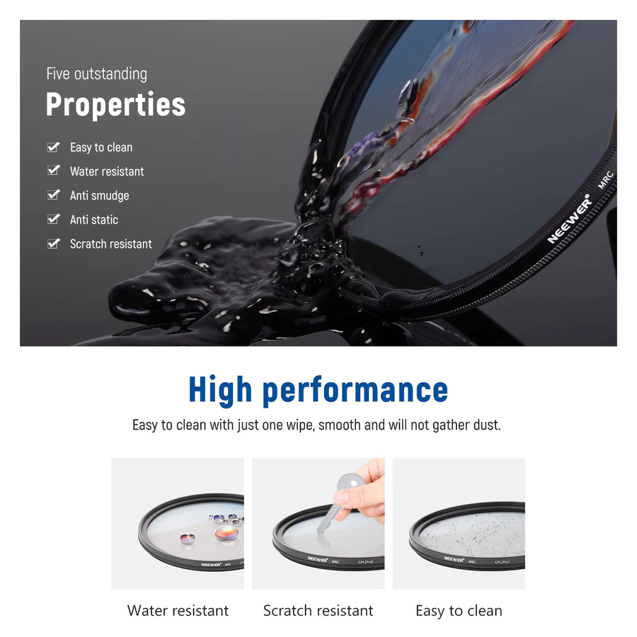 NEEWER CPL-Filter 49 mm, kreisförmiger Polarisationsfilter mit 30-lagiger Nanobeschichtung und optischem HD-Glas, Schwarz - Bild 4