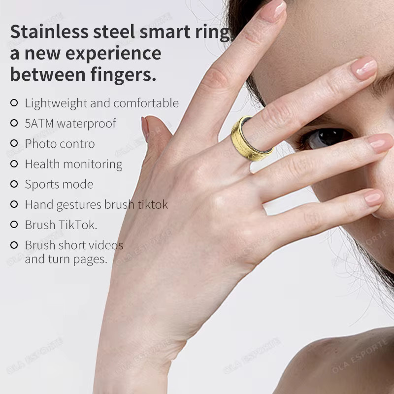 Ola Esporte Smart Ring 2026 mit Gesundheits- und Schlaf-Tracker, Herzfrequenz- und Blutsauerstoff-Monitor, Videoaufnahme, 5ATM Wasserdicht, Unisex, Schwarz - Bild 2