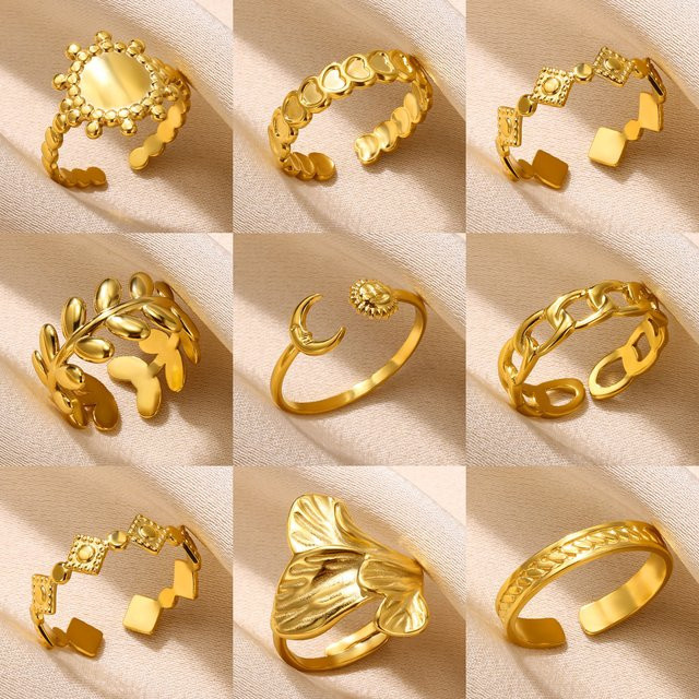 ETCAVCE Ringe, Edelstahl, Gold, Sonne Mond, Damen - Bild 1