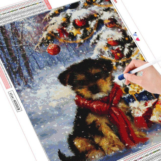 FIYO 5D DIY Diamantmalerei Hund als Stickerei-Set mit Vollbohrern, Mehrfarbig, B/H: 20 x 30 cm - Bild 1