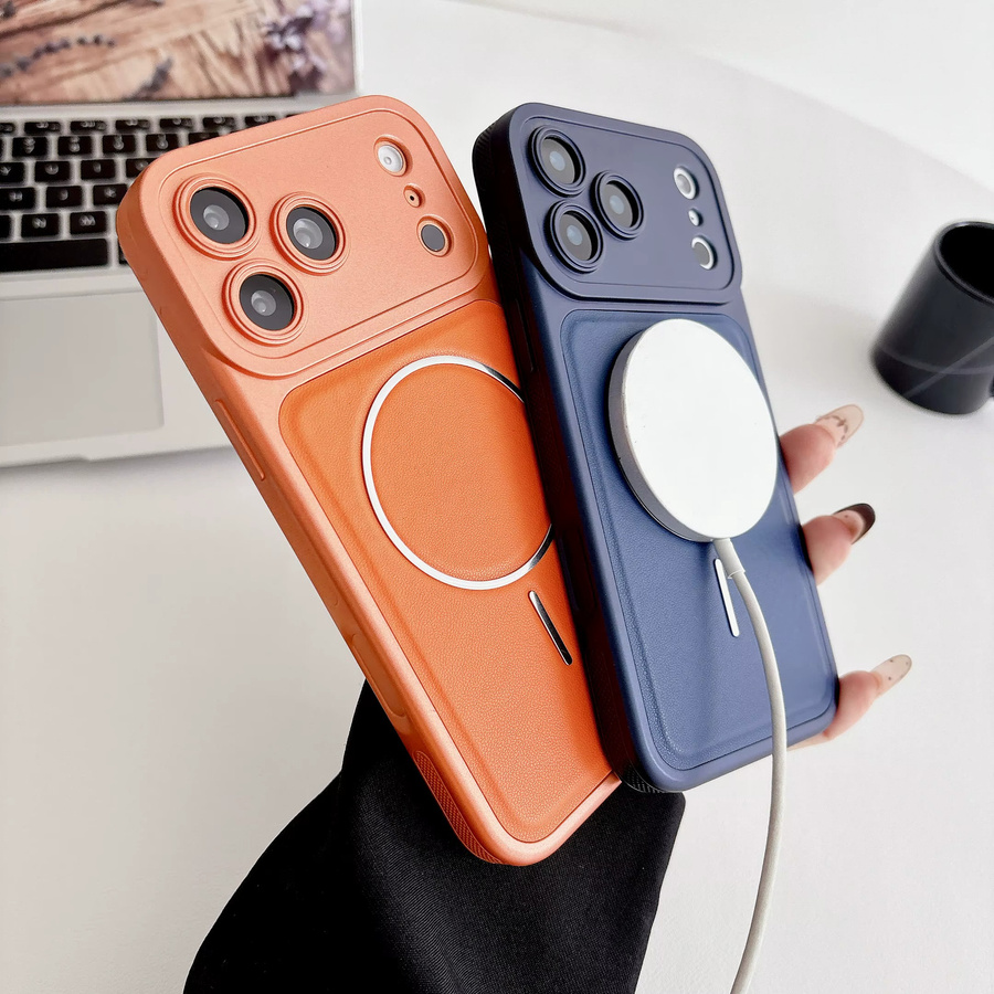 LICOERS Magnetische Lederhülle für iPhone 17 16 15 14 13 Pro Max, Matte Stoßfeste MagSafe Kompatible Schutzhülle, Schwarz - Bild 2