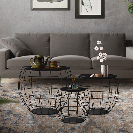 ML-Design Beistelltisch 3er Set Schwarz aus Metall mit modernem Design - Bild 1