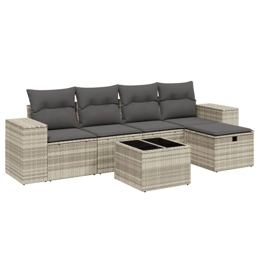 vidaXL 6-teilige Garten-Sofagarnitur in L-Form mit Kissen und Polyrattan in Grau - Bild 2