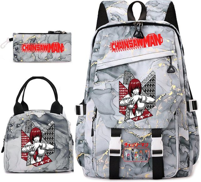 Bandai Chainsaw Man Anime Rucksack Set für Mädchen mit Brotdose und Federmäppchen, Mehrfarbig - Bild 1