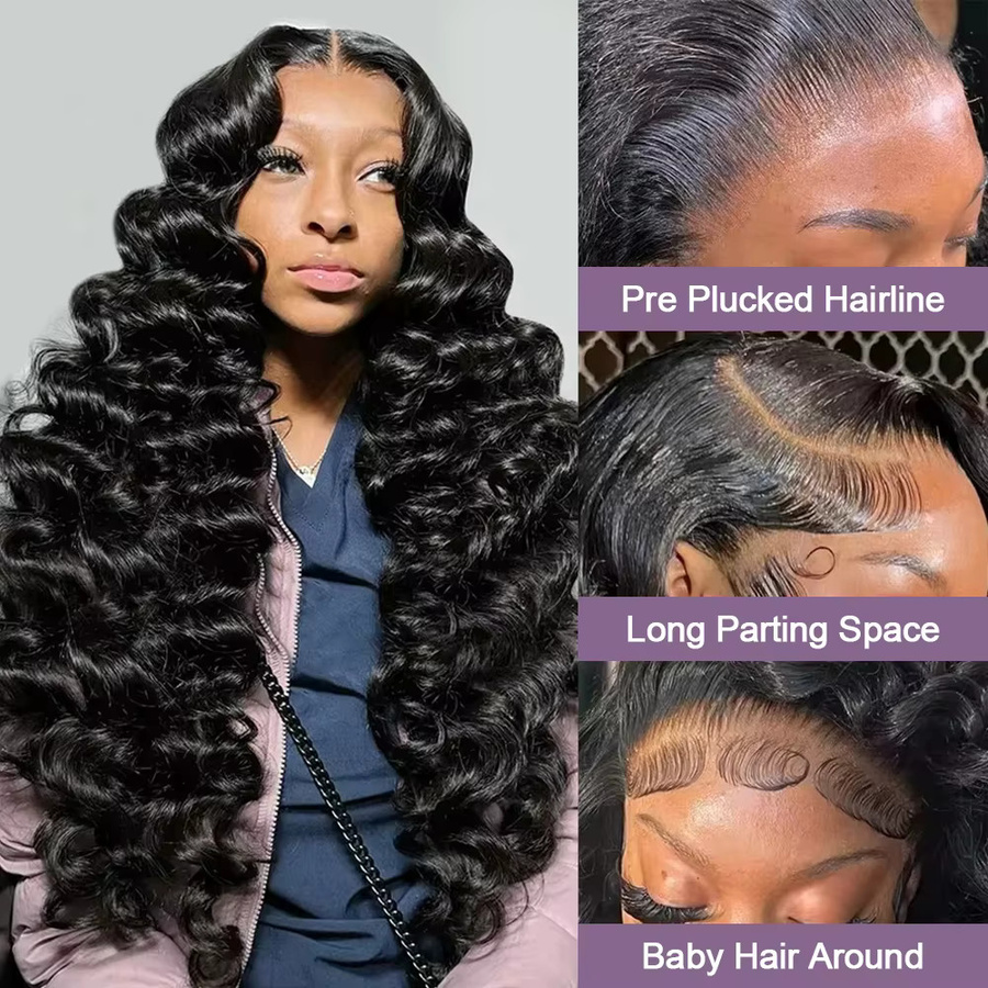 Schwarze Echthaar-Perücke, Loose Deep Wave, 40-46 Zoll - Bild 4