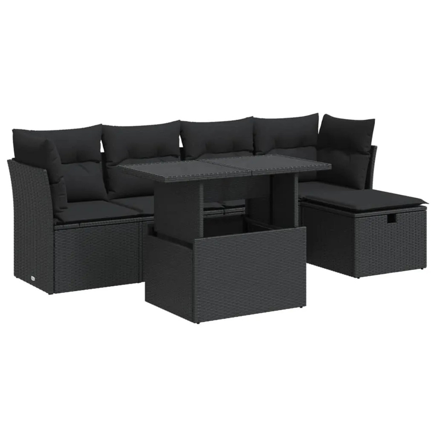 vidaXL 6-teilige Garten-Sofagarnitur aus Poly-Rattan mit Kissen in Schwarz - Bild 2