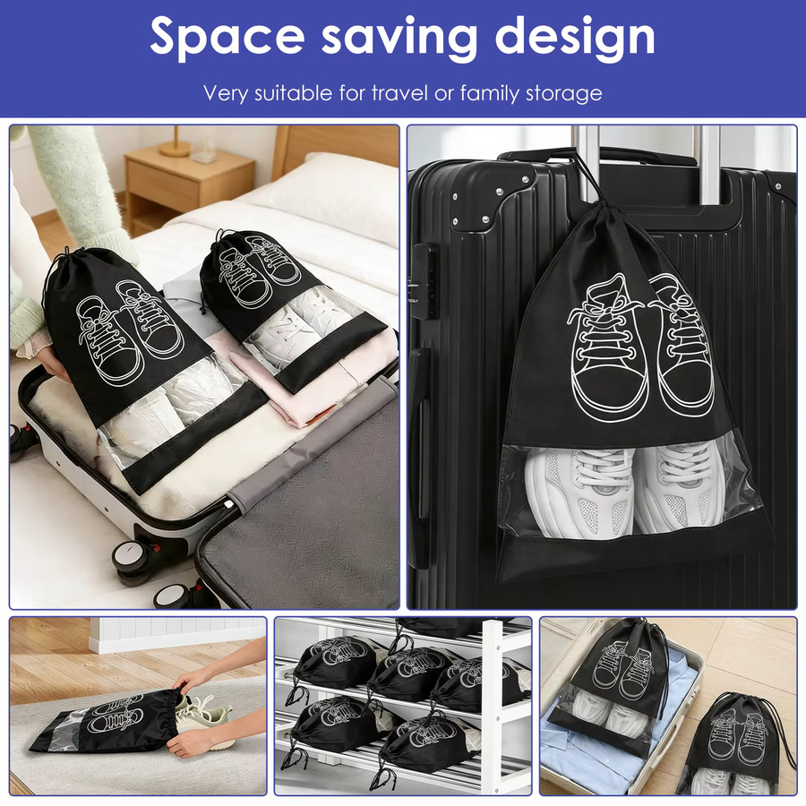 10 Stück willkey Reise-Schuhtaschen mit Kordelzug und transparentem Fenster, wiederverwendbare Aufbewahrungstaschen für Sportschuhe in Schwarz und Blau - Bild 6