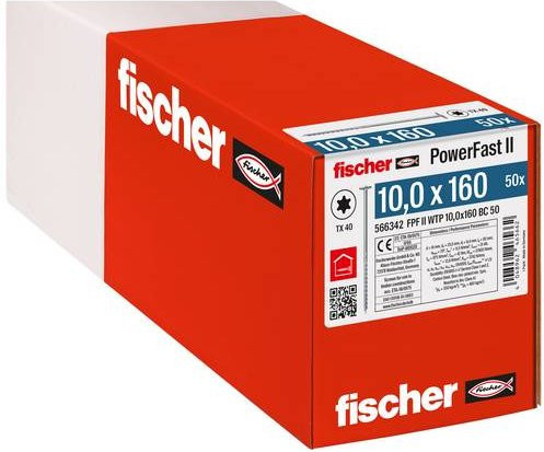 Fischer PowerFast II Tellerschrauben aus Stahl, galvanisch verzinkt, Farbe: Silber, Durchmesser: 10 mm, Länge: 160 mm, 50 Stück - Bild 1