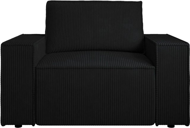 Vente-unique Sessel Amelia mit gerader Rückenlehne und Armlehnen in Schwarz Cord, Breite: 120 cm - Bild 1