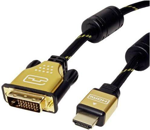 Roline DVI-D auf HDMI Anschlusskabel Dual Link, 10 m, Schwarz/Gold, 4K Unterstützung - Bild 1