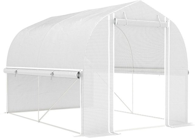 Furnicato Polytunnel-Gewächshaus Weiß mit UV-beständiger Plane und Reißverschlusstür, B/T/H: 300 x 200 x 200 cm - Bild 1