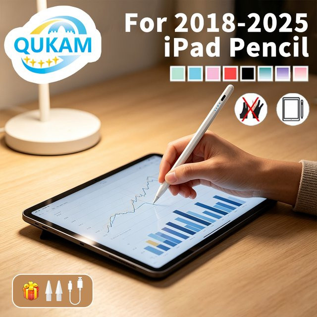qukam Premium Stylus Pen in Weiß mit Handballenerkennung für iPad Pro, Air und Mini - Bild 1