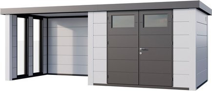 Telluria Gerätehaus Classico 3024 Lounge mit linkem Fenster und weißen Ecken, B/H/T: 582 x 238 x 3024 cm, Weiß - Bild 1