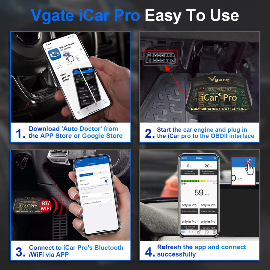 Vgate ICar Pro OBD2 Auto-Diagnosegerät mit WiFi und Bluetooth 4.0 in Schwarz für iOS und Android - Bild 3