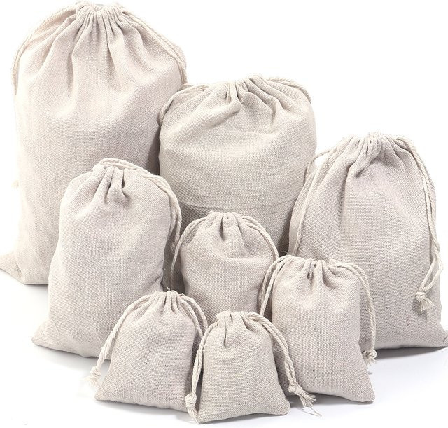 Natürliche Jute-Geschenktaschen aus Leinen mit Kordelzug in Beige und Multicolour für Kosmetik, Süßigkeiten oder Party-Accessoires - Bild 1
