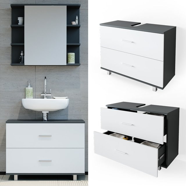 Vicco Waschbeckenunterschrank Ilias in Weiß und Anthrazit mit Schublade, Breite: 80 cm, Tiefe: 60,8 cm, Höhe: 33 cm - Bild 1