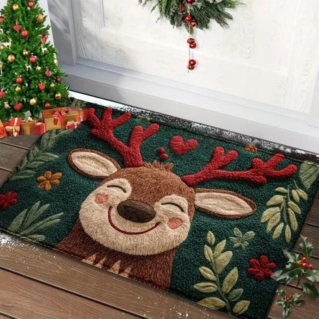 VIKAMA Weihnachts-Rentier Willkommensmatte, rutschfeste und wasserfeste Fußmatte in Grün, B/T: 60 x 40 cm - Bild 1