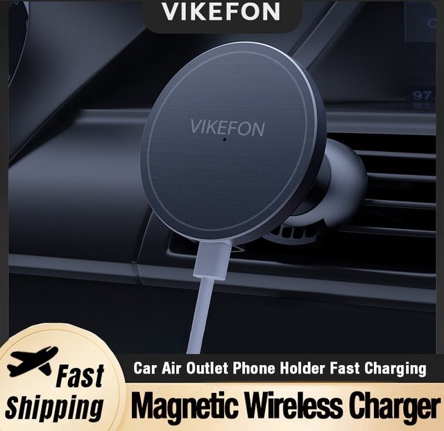 VIKEFON Kabelloses MagSafe Ladegerät für das Auto mit magnetischer Halterung für iPhone 16 15 14 13 12 Pro Max, Luftauslass-Halterung, Schwarz oder Weiß - Bild 1