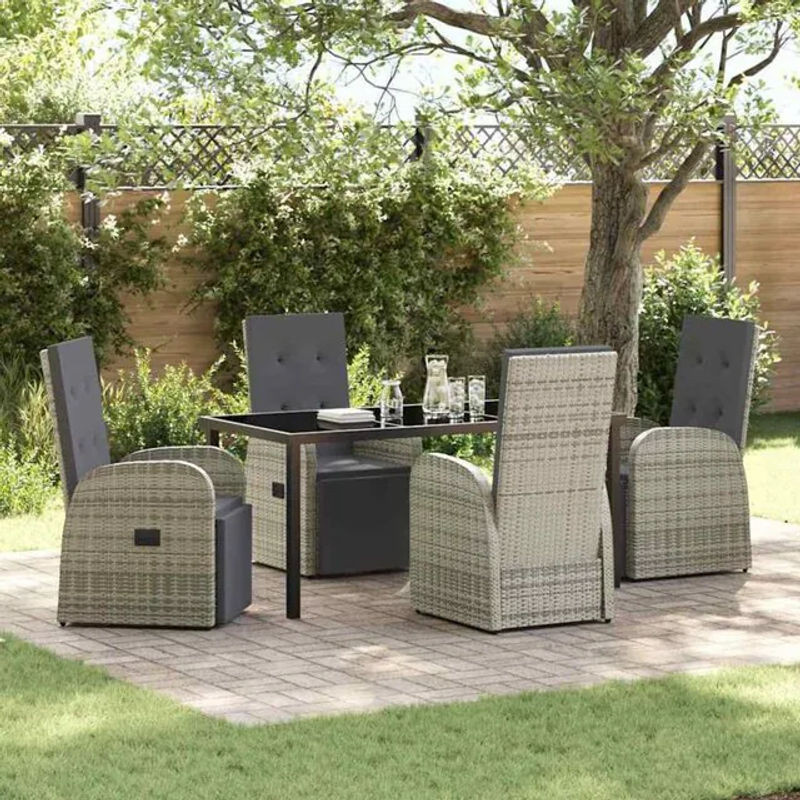 vidaxl Garten Essgruppe aus Polyrattan mit 5 Teilen und Kissen in Grau - Bild 1