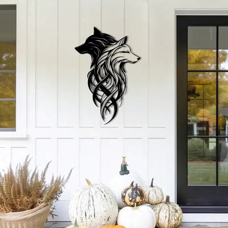 Wandskulptur-Set Twin Wolf Shadows aus Metall von CIFBUY in Schwarz und Weiß - Bild 4