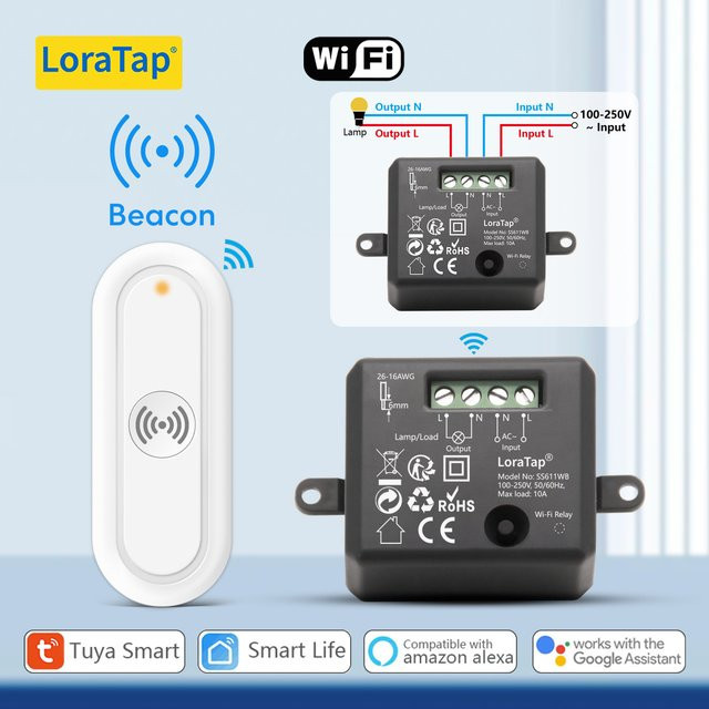LoraTap Drahtloses Schalter-Steckdosenmodul 10A in Schwarz mit RF+WIFI, Tuya Smart Life App Steuerung und Sprachsteuerung über Google Assistant und Amazon Alexa - Bild 1