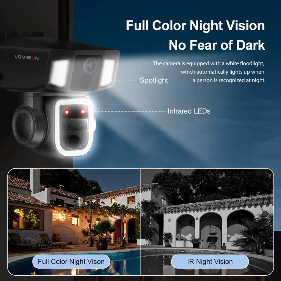 Ls vision 2 in 1 Solar Überwachungskamera Outdoor mit 4G und WiFi, 6K Dual Screen, 10x Zoom, Dual PIR und Auto Tracking, wasserdichte drahtlose CCTV Kamera - Bild 6