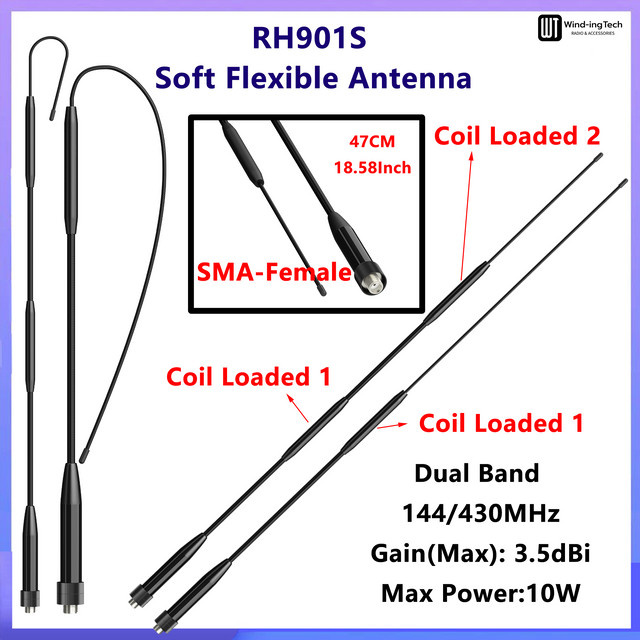 RONGYIN RH901S Dualband Antenne mit SMA-Buchse, Schwarz, 144/430/900 MHz, flexible Spulenantenne für DM-1701A UV-18H BF-K6 UV21 UV25 Funkgeräte - Bild 1