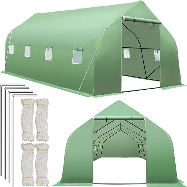 tectake Foliengewächshaus in Zeltform mit 8 Fenstern und Reißverschlussöffnung, Grün, B/T/H: 600 x 300 x 205 cm - Bild 1